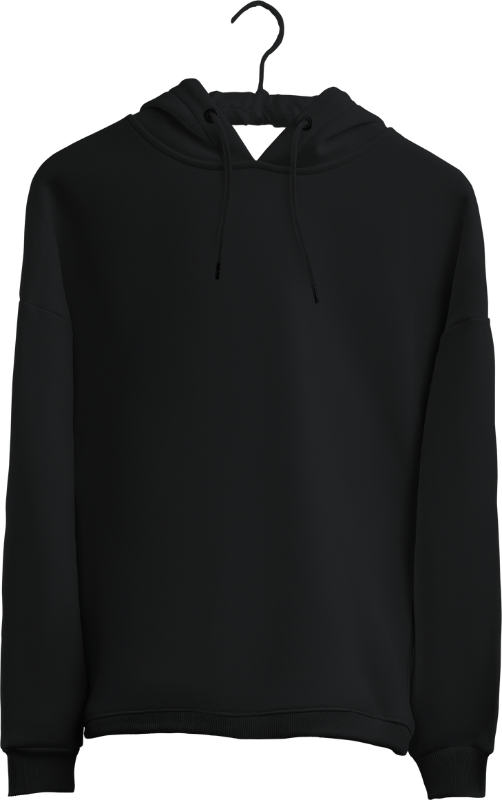 Black Hoodie Mockup with Laces, on a Hanger, Png, Fashionable Clothes, Isolated.